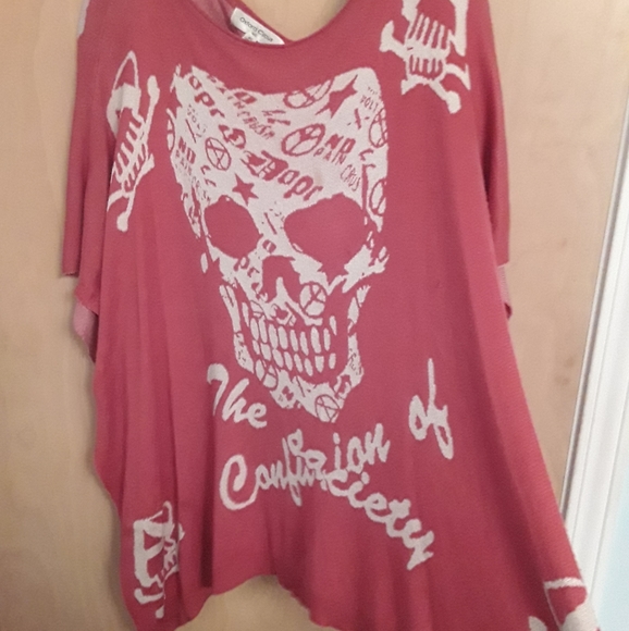 Orange Skull Boho Poncho Tunic Society Peace - Picture 3 of 7